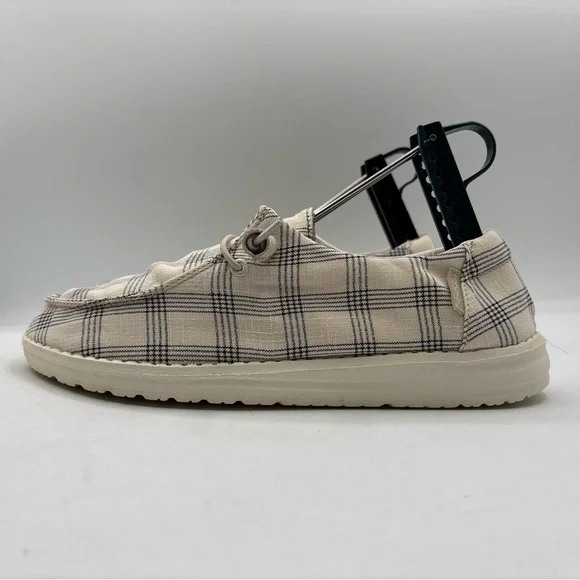Hey Dude Wendy Plaid Beige Women’s Size 7 121410558 Casual Comfort Slip On Shoes - Picture 1 of 16